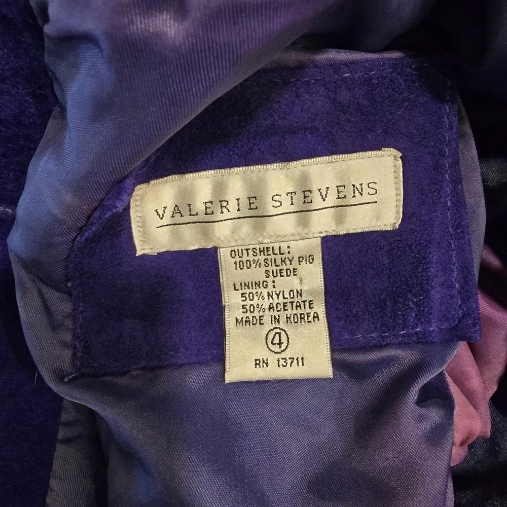 Vtg 90s Valerie Stevens Purple Suede Dress Tiered Skirt Button Back‎ Midi 4 XS - Picture 7 of 9